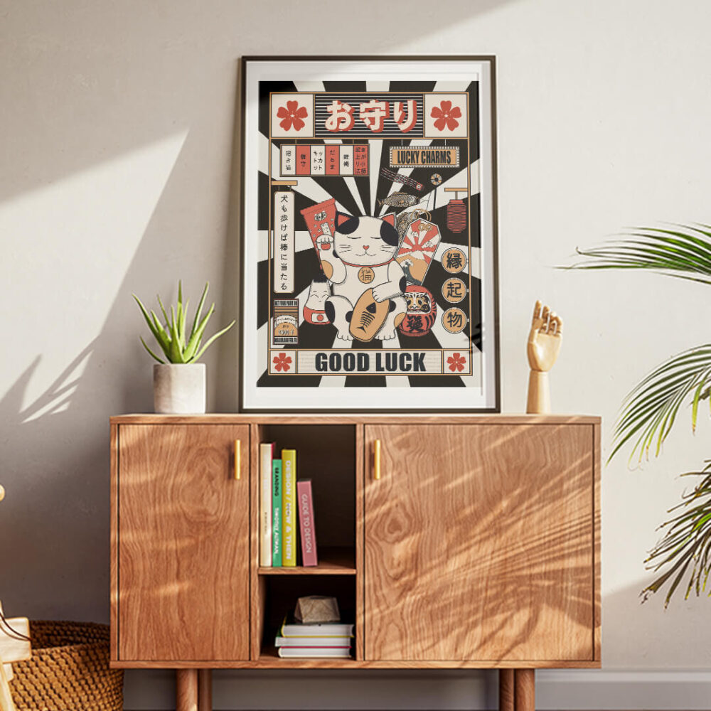 illustration porte bohneur japonais sur une commode