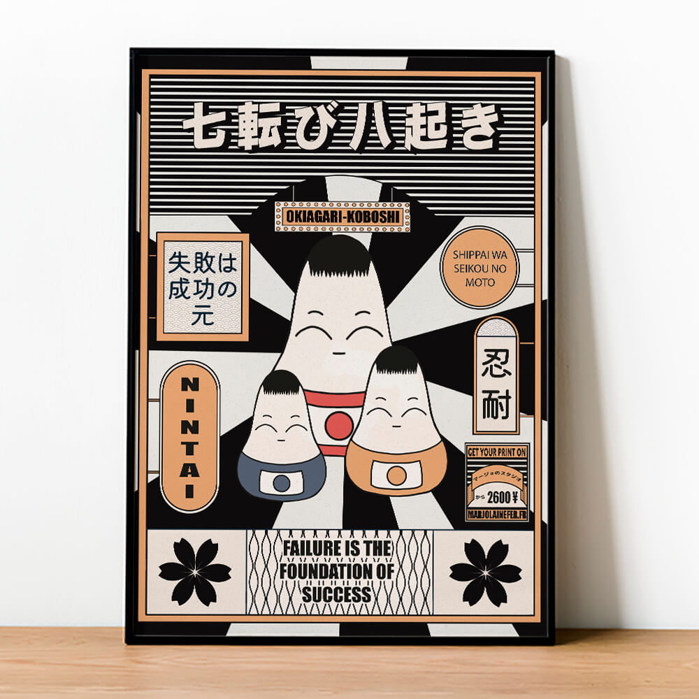 zoom sur l'illustration okiagari dans un cadre noir