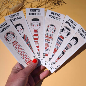 lot de 6 marque-pages kokeshi sur fond jaune