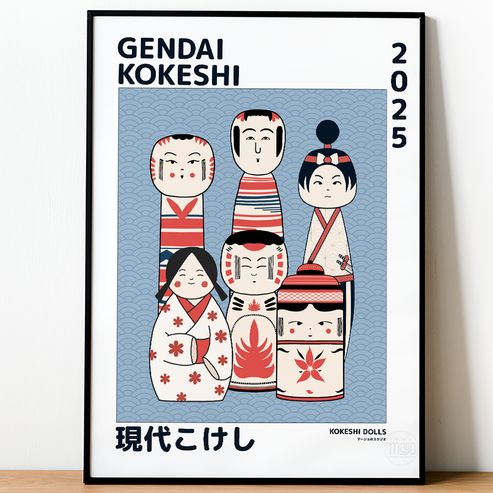 affiche kokeshi dans cadre noir